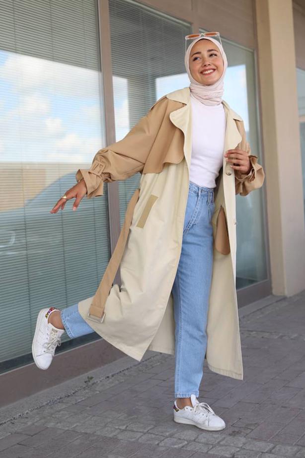 Vêtements hijab  BELTED TRENCH COAT 80080 - TRENDTESETTÜR