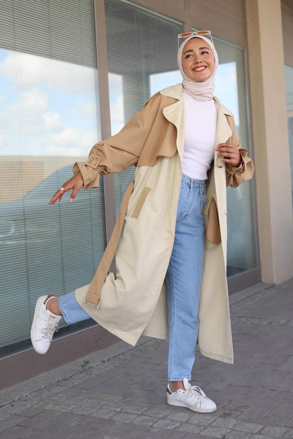 Hijab clothing BROWN BELTED TRENCH COAT 80080