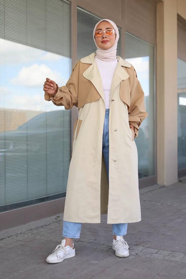 Vêtements hijab  BELTED TRENCH COAT 80080 - TRENDTESETTÜR