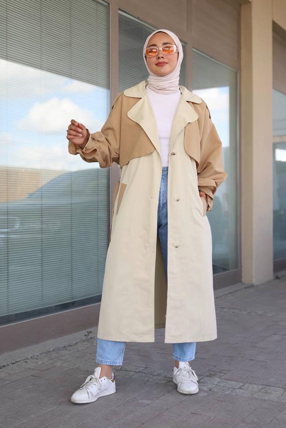 Hijab clothing BROWN BELTED TRENCH COAT 80080