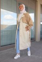 Hijab clothing BROWN BELTED TRENCH COAT 80080
