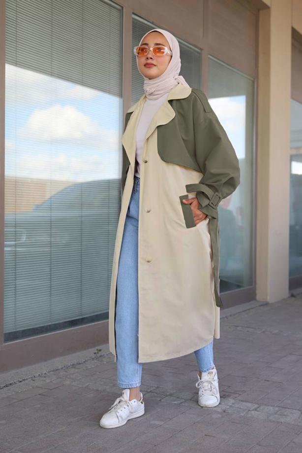 Vêtements hijab  BELTED TRENCH COAT 80080 - TRENDTESETTÜR