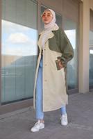 Hijab clothing KHAKI BELTED TRENCH COAT 80080