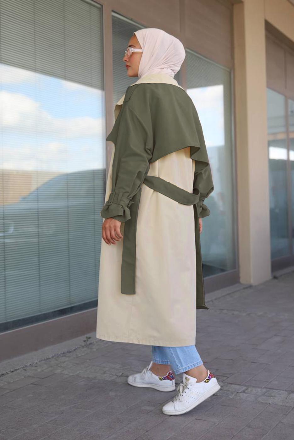 Hijab clothing KHAKI BELTED TRENCH COAT 80080