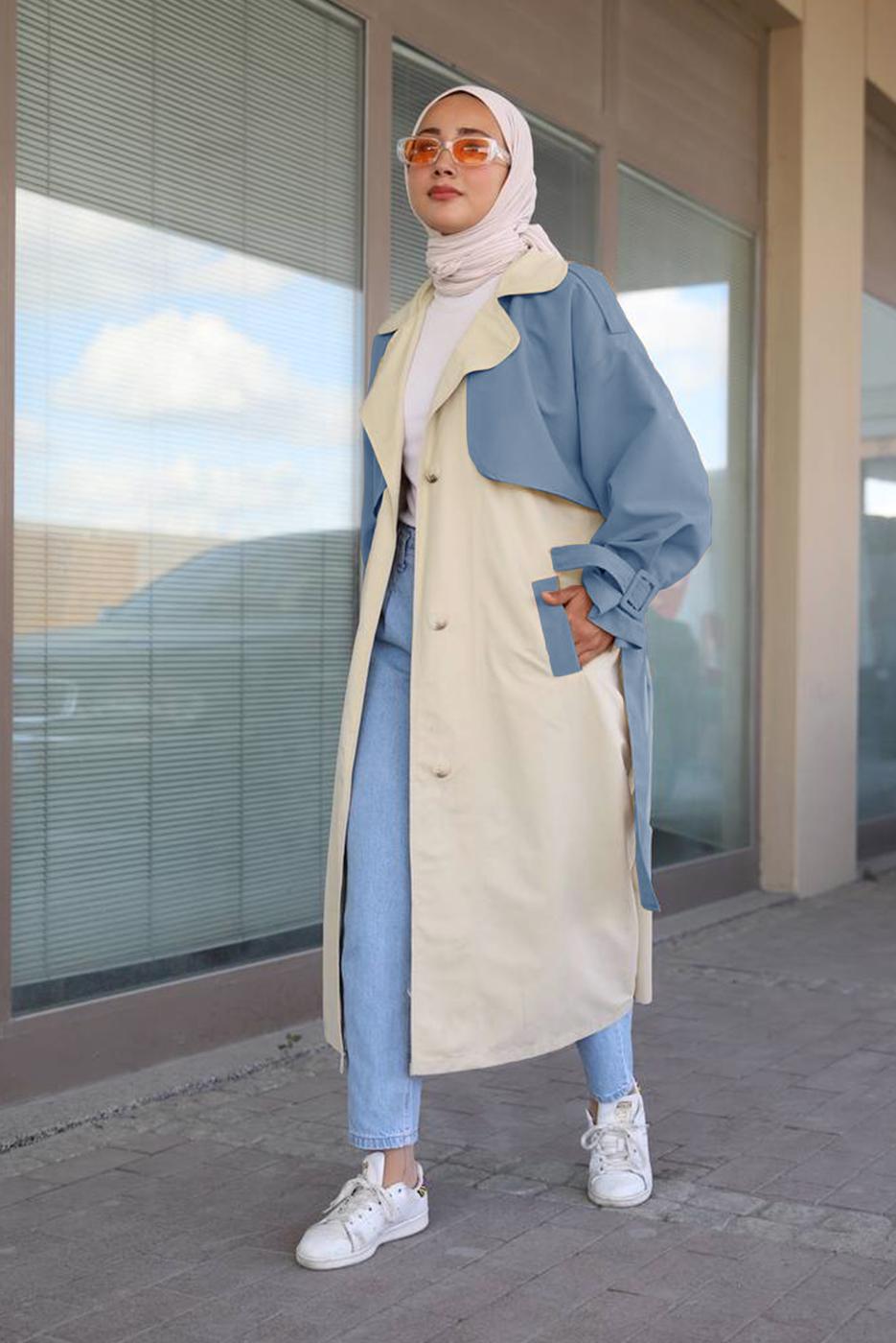 Vêtements hijab BLEU MARINE TRENCH-COAT CEINTURE 80080