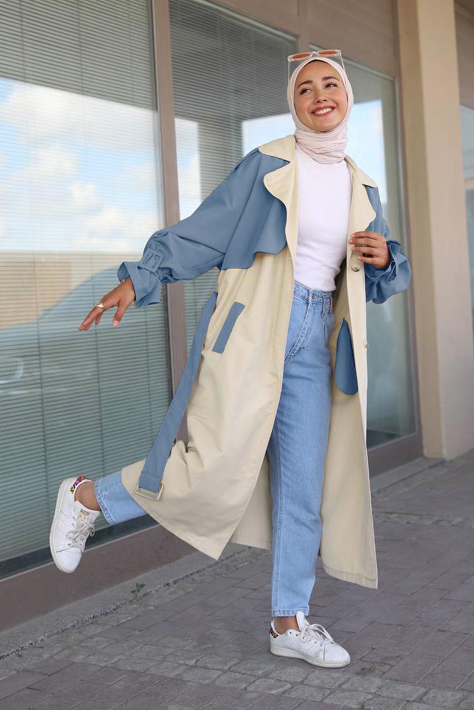 Vêtements hijab BLEU MARINE TRENCH-COAT CEINTURE 80080
