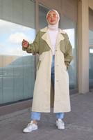Hijab clothing GREEN BELTED TRENCH COAT 80080