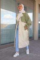Hijab clothing GREEN BELTED TRENCH COAT 80080
