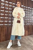 Tesettür giyim BEJ DÜĞMELİ MANŞETLERİ LASTİKLİ TRENÇKOT T 8029