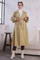 Tesettür giyim KAHVE DÜĞMELİ MANŞETLERİ LASTİKLİ TRENÇKOT T 8029