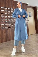 Tesettür giyim LACİVERT DÜĞMELİ MANŞETLERİ LASTİKLİ TRENÇKOT T 8029