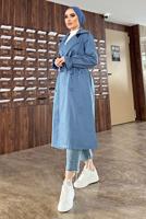 Tesettür giyim LACİVERT DÜĞMELİ MANŞETLERİ LASTİKLİ TRENÇKOT T 8029