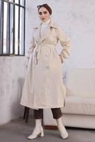 Tesettür giyim BEJ DÜĞMELİ MANŞETLERİ LASTİKLİ TRENÇKOT T 8029