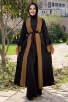 Vêtements hijab NOIR CAPE BICOLORE AVEC CEINTURE 9567