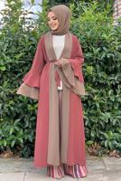 Tesettür giyim PEMBE KUŞAKLI İKİ RENK KAP 9567 