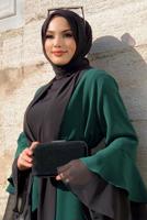 Tesettür giyim YEŞİL KUŞAKLI İKİ RENK KAP 9567 