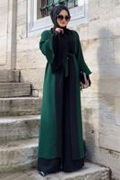 Tesettür giyim YEŞİL KUŞAKLI İKİ RENK KAP 9567 