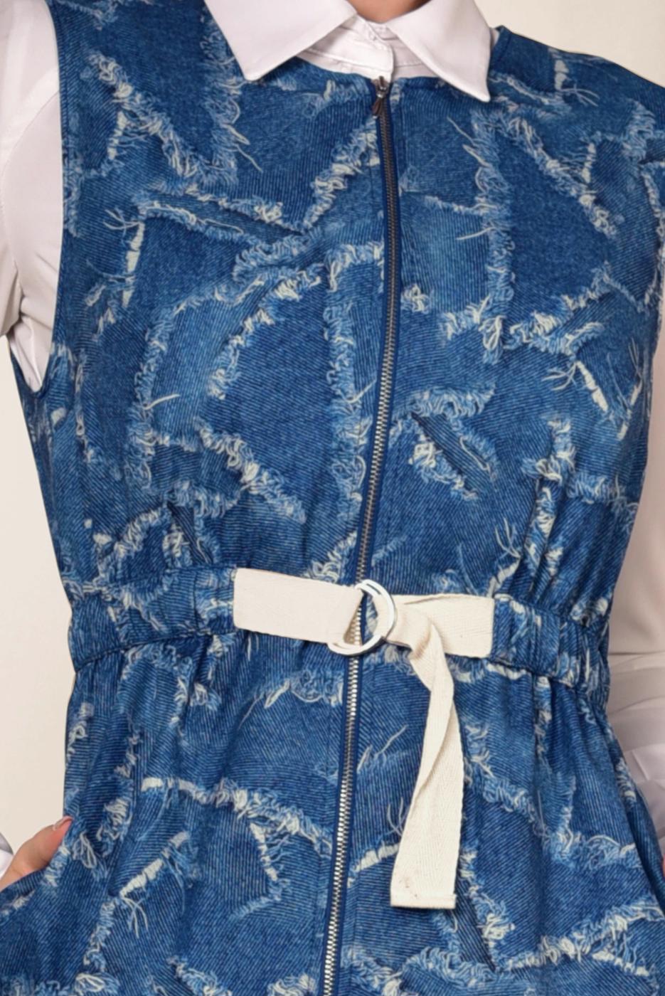 Vêtements hijab BLEU MARINE ALVİNA GILET À MOTIFS À LA TAILLE 4981