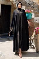 Tesettür giyim SİYAH GENİŞ KOLLU TAŞLI ABAYA 0967
