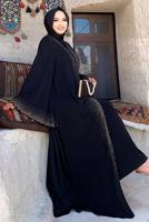 Tesettür giyim SİYAH GENİŞ KOLLU TAŞLI ABAYA 0967