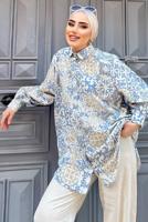 Tesettür giyim MAVİ ETNİK DESENLİ TUNİK 8558 