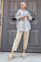 Tesettür giyim MAVİ ETNİK DESENLİ TUNİK 8558 