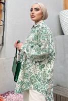 Tesettür giyim YEŞİL ETNİK DESENLİ TUNİK 8558 