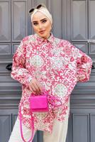 Tesettür giyim PEMBE ETNİK DESENLİ TUNİK 8558 