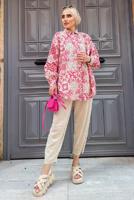 Tesettür giyim PEMBE ETNİK DESENLİ TUNİK 8558 