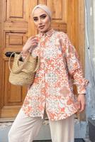 Tesettür giyim TURUNCU ETNİK DESENLİ TUNİK 8558 