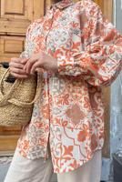 Tesettür giyim TURUNCU ETNİK DESENLİ TUNİK 8558 