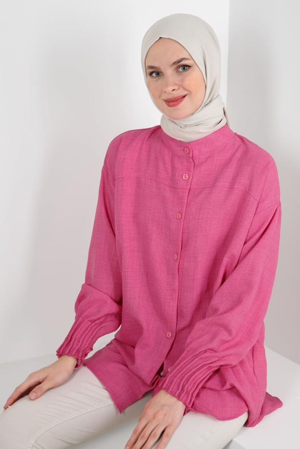 Tesettür giyim  MANŞETLERİ LASTİKLİ GÖMLEK TUNİK T 20087 - TRENDTESETTÜR