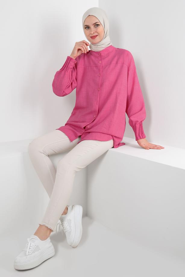 Tesettür giyim  MANŞETLERİ LASTİKLİ GÖMLEK TUNİK T 20087 - TRENDTESETTÜR