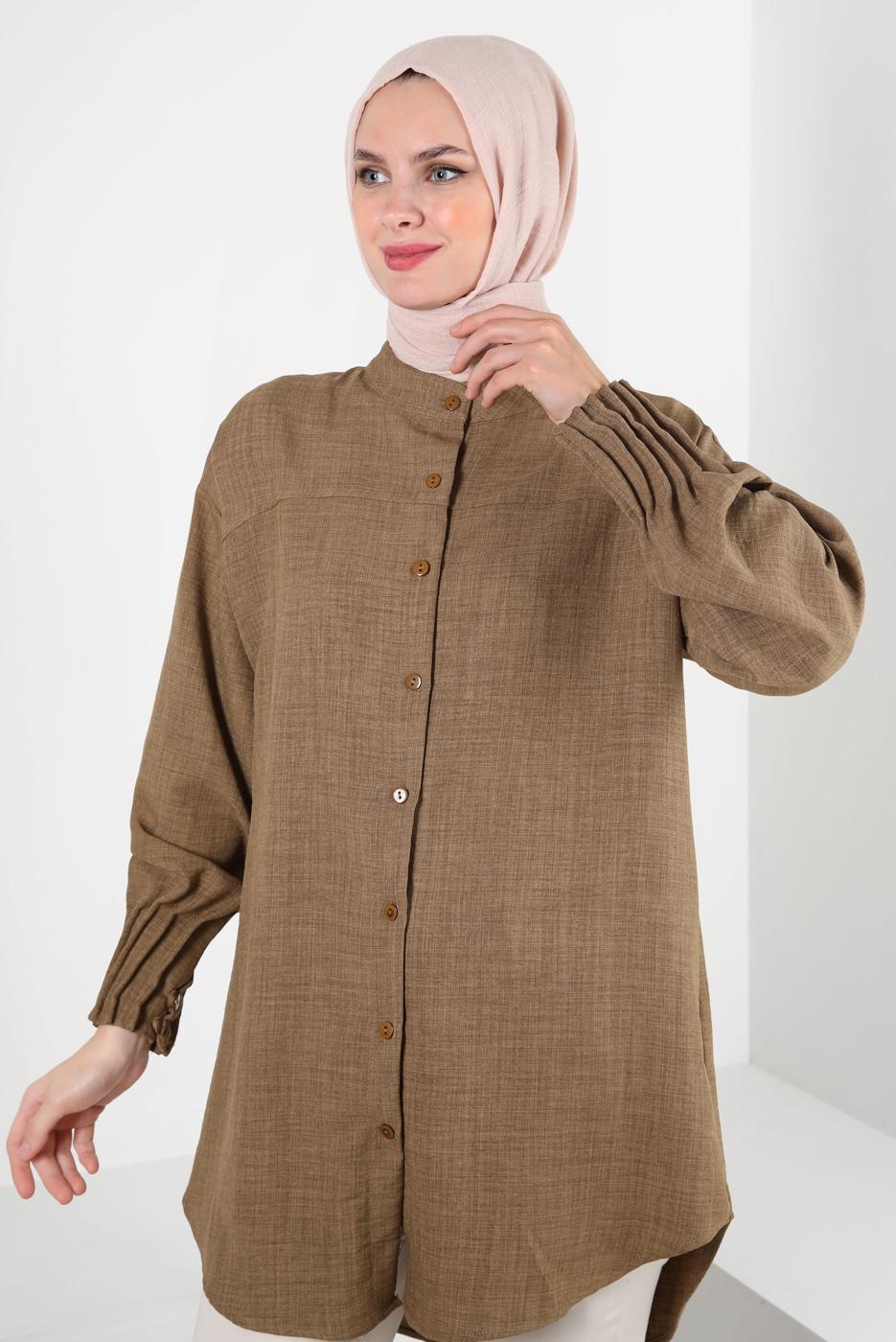 Vêtements hijab BRUN TUNIQUE CHEMISE POIGNETS ELASTIQUE T 20087