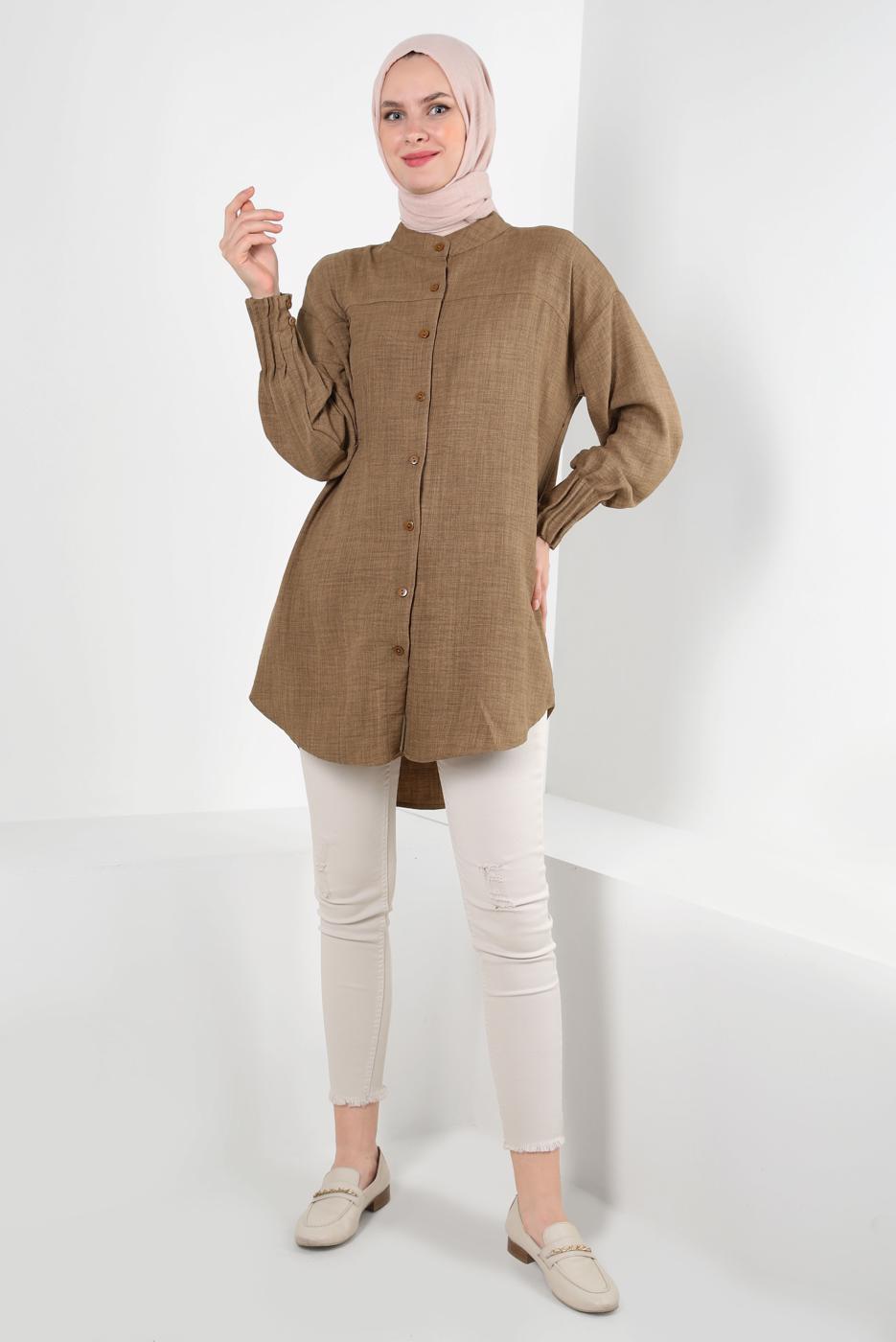Vêtements hijab BRUN TUNIQUE CHEMISE POIGNETS ELASTIQUE T 20087