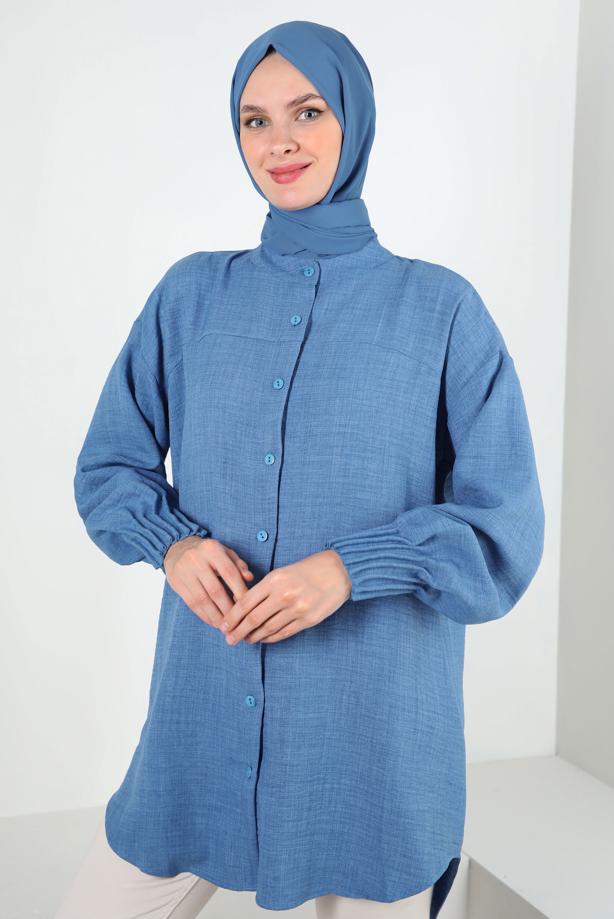 Tesettür giyim  MANŞETLERİ LASTİKLİ GÖMLEK TUNİK T 20087 - TRENDTESETTÜR