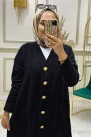 Tesettür giyim SİYAH DÜĞMELİ TRİKO HIRKA 4975 