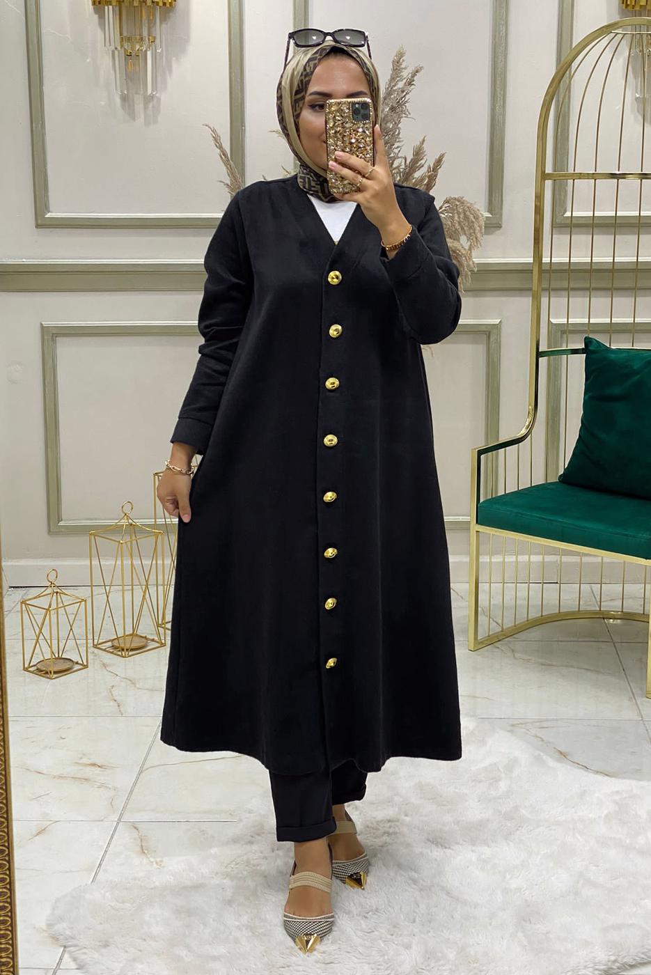 Tesettür giyim SİYAH DÜĞMELİ TRİKO HIRKA 4975 