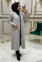 Tesettür giyim GRİ DÜĞMELİ TRİKO HIRKA 4975 