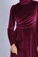 Tesettür giyim BORDO ALVİNA KADİFE ABİYE ELBİSE T 50281