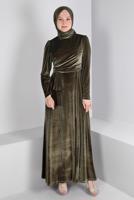 Tesettür giyim HAKİ ALVİNA KADİFE ABİYE ELBİSE T 50281