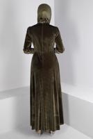 Tesettür giyim HAKİ ALVİNA KADİFE ABİYE ELBİSE T 50281