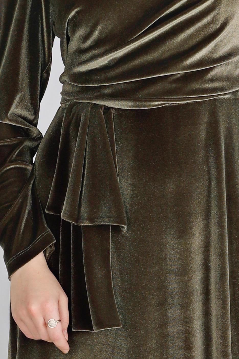 Tesettür giyim HAKİ ALVİNA KADİFE ABİYE ELBİSE T 50281