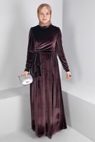 Tesettür giyim KAHVE ALVİNA KADİFE ABİYE ELBİSE T 50281