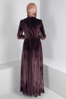 Tesettür giyim KAHVE ALVİNA KADİFE ABİYE ELBİSE T 50281