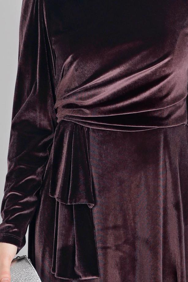 Tesettür giyim KAHVE ALVİNA KADİFE ABİYE ELBİSE T 50281 - TRENDTESETTÜR