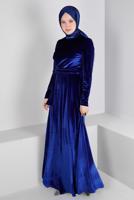 Tesettür giyim LACİVERT ALVİNA KADİFE ABİYE ELBİSE T 50281