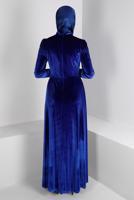 Tesettür giyim LACİVERT ALVİNA KADİFE ABİYE ELBİSE T 50281