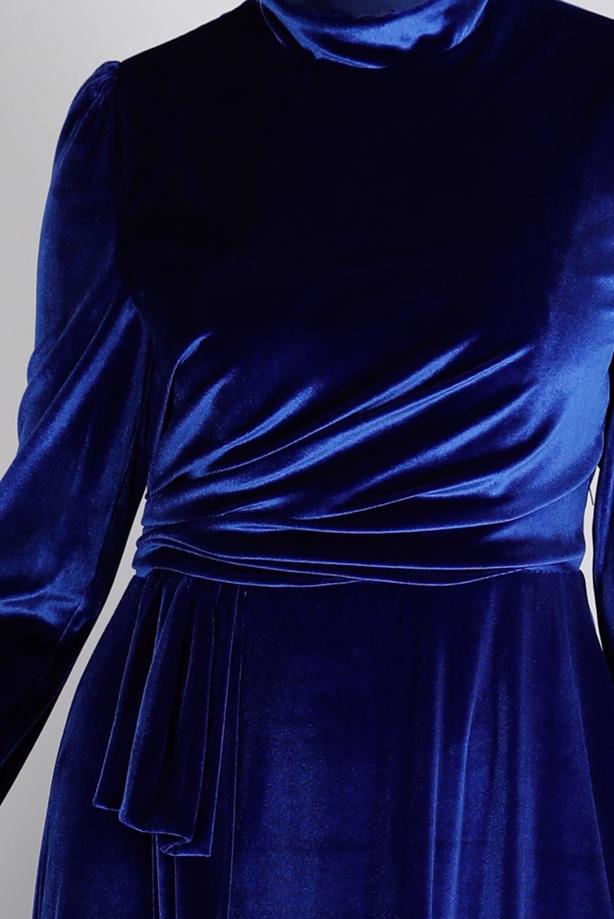 Tesettür giyim LACİVERT ALVİNA KADİFE ABİYE ELBİSE T 50281 - TRENDTESETTÜR