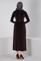 Tesettür giyim KAHVE ALVİNA KEMERLİ KADİFE ABİYE ELBİSE T 50282